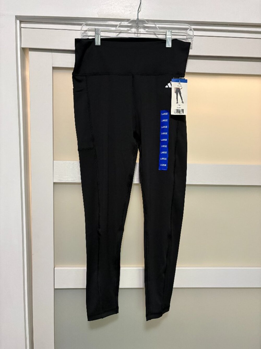 Ladies Adidas 7/8 Tight Leggings Athletic Pants 3 Stripe Black sz L Large NEW